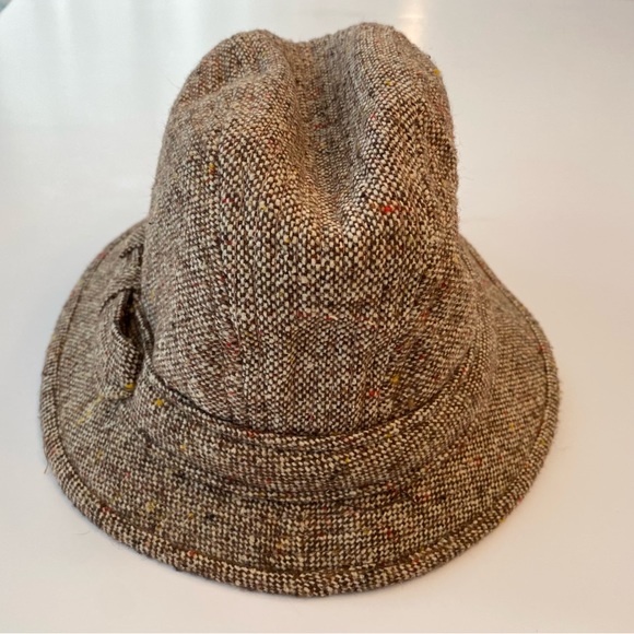 Vintage Fedora Hat Unisex John Wanamaker Wool Tweed Brown Tan Small 6 7/8 Union - Picture 1 of 8